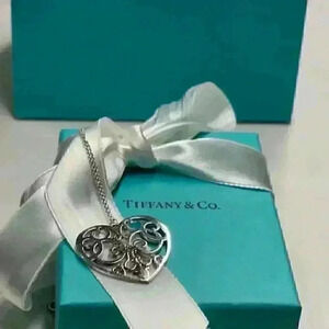⛓️‍💥 30" Tiffany Large Enchant Heart Filigree Pendant Necklace SS 925 + COA